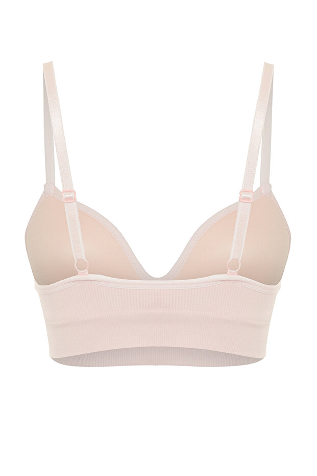 Pudra Pembe Seamless/Dikişsiz İp Askılı Dolgusuz Balensiz Kaplı Bralette Örme Sütyen THMAW22SU0043 - 10