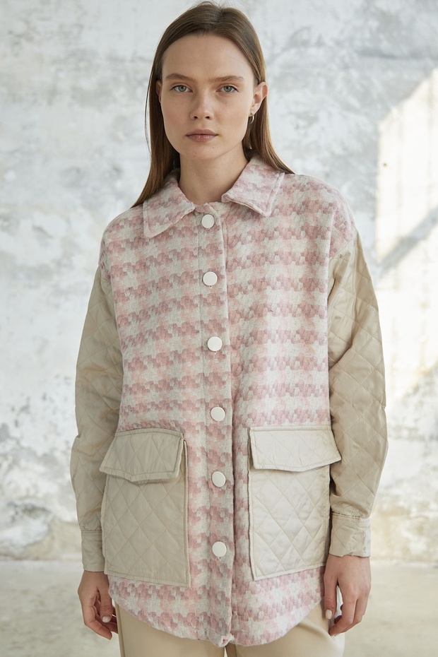 سترة مبطنة بنمط مربعات - مسحوق - 1