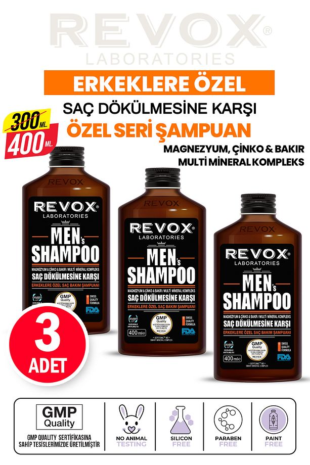 Erkeklere Özel Revox Men Saç Dökülmesine Karşı Şampuan 400 ML x 3 Adet - 1