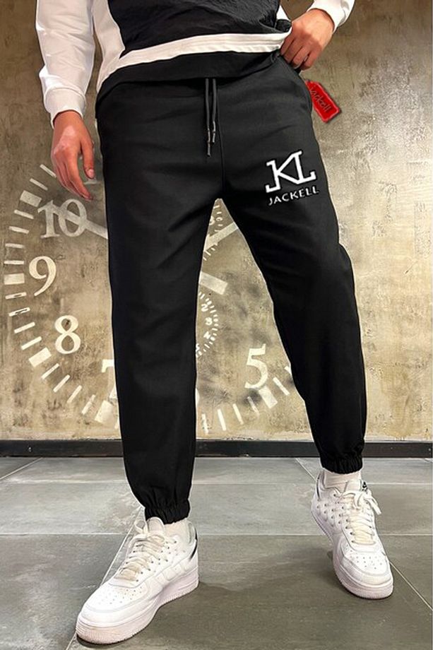Academy Wwl Baskılı Paça Lastikli Siyah Unisex Slimfit Eşofman Altı - 3