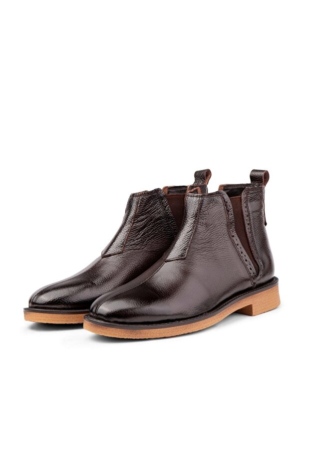 Leeds Genuine Leather Non-Slip Sole Chelsea Daily Boots Brown