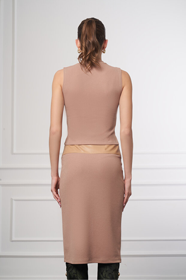 Kolsuz Sıfır Yaka Örme Crop Bluz - 5