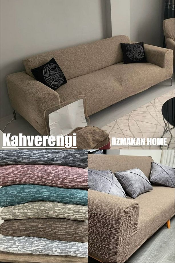 Jakarlı 3kişilik Koltuk Örtüsü , Çekyat Kanepe Kılıfı (ÜRÜN İÇERİĞİ 1ADET)kahve - 1