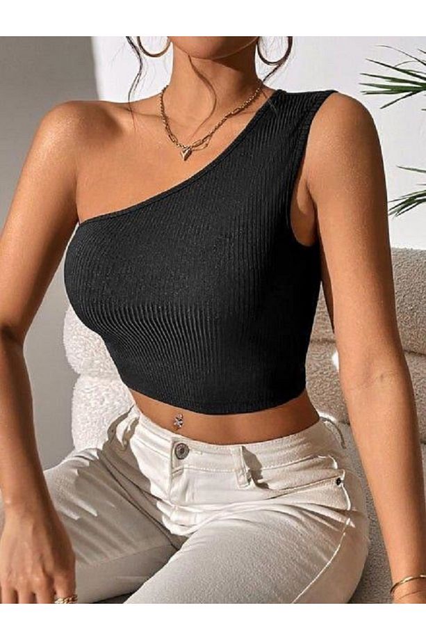 tek omuz sıfır kol crop bluz - 1
