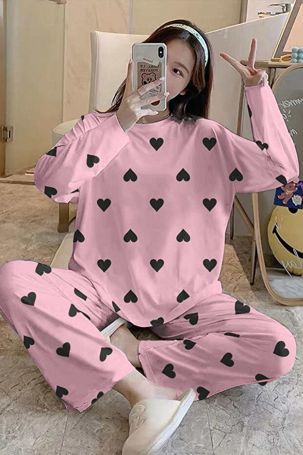 Long Sleeve Pajama Set Love Your Heart Supersoft Basic Single Jersey