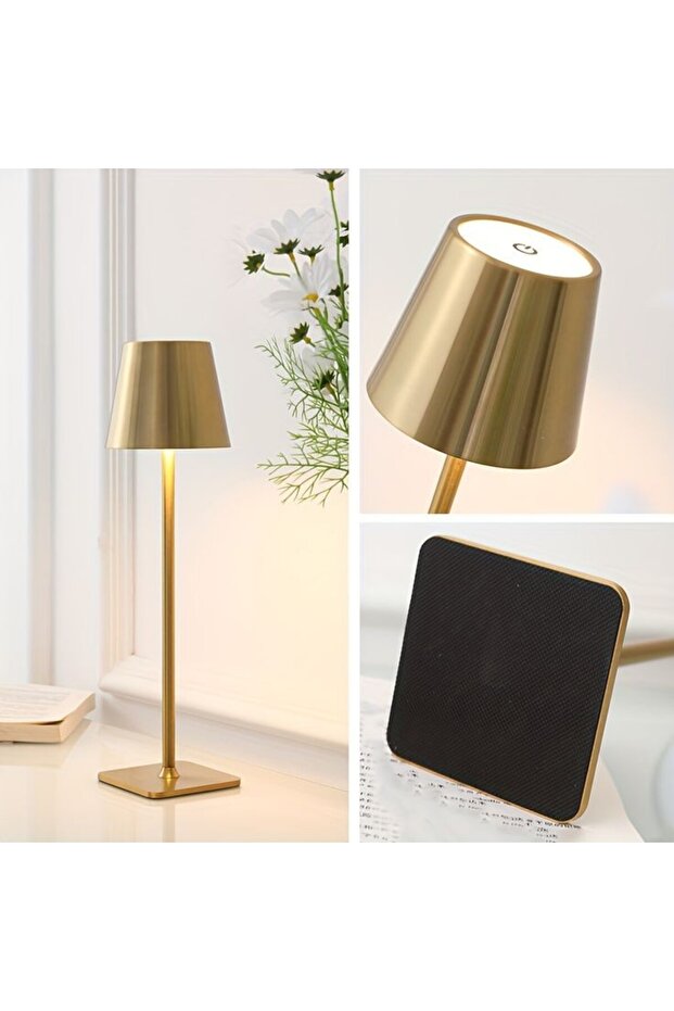 Masa Lambası Gold Renk Tek Anahtarla Dokunmatik 3 Renk Yanma Modlu Dimmerli - 7