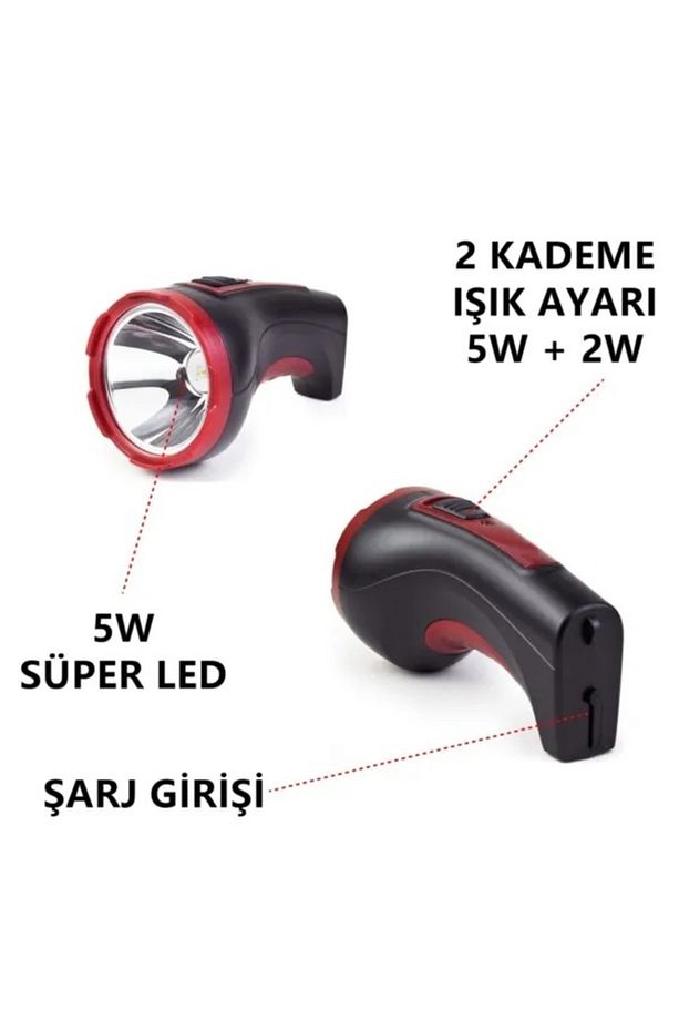 Ultra Güçlü 1 km Menzil El Feneri Şarjlı 10w Prekejtör Kambur Fener Işıldak Lamba Bekçi Polis Afad - 3