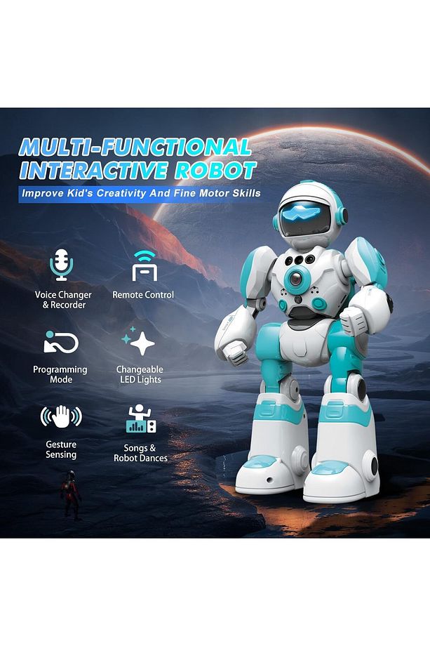 Çocuklar için uzaktan kumandalı robot oyuncak, ses değiştiricili ve kayıt cihazlı RC robotu - 2