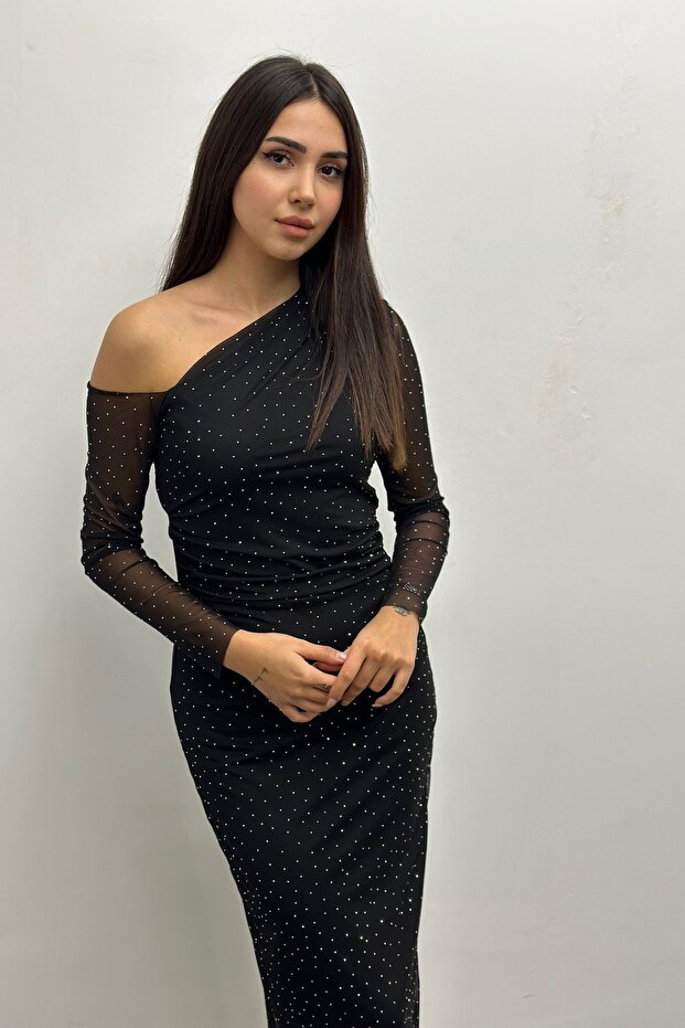 Taşlı Tül Elbise - 2