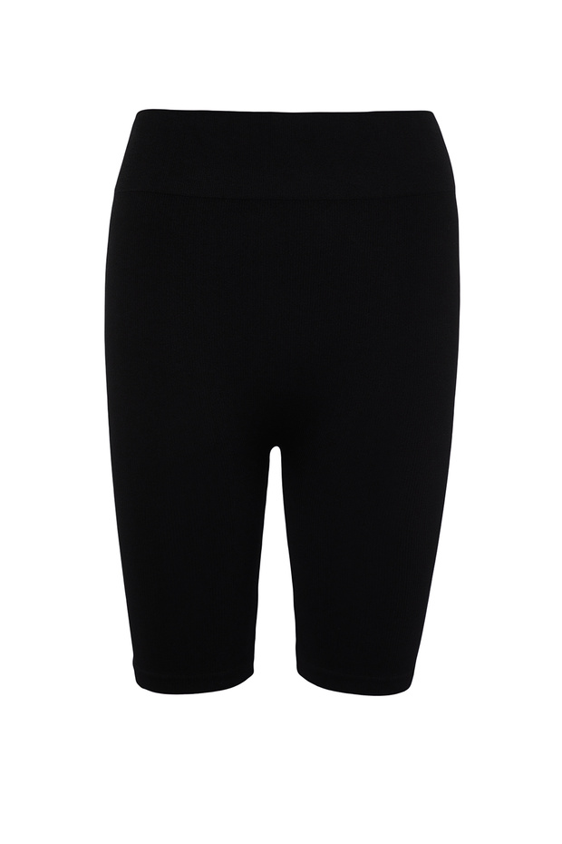 Siyah Seamless/Dikişsiz Fitilli Biker/Bisikletçi/Kısa Örme Spor Tayt TWOSS21TA0013 - 3