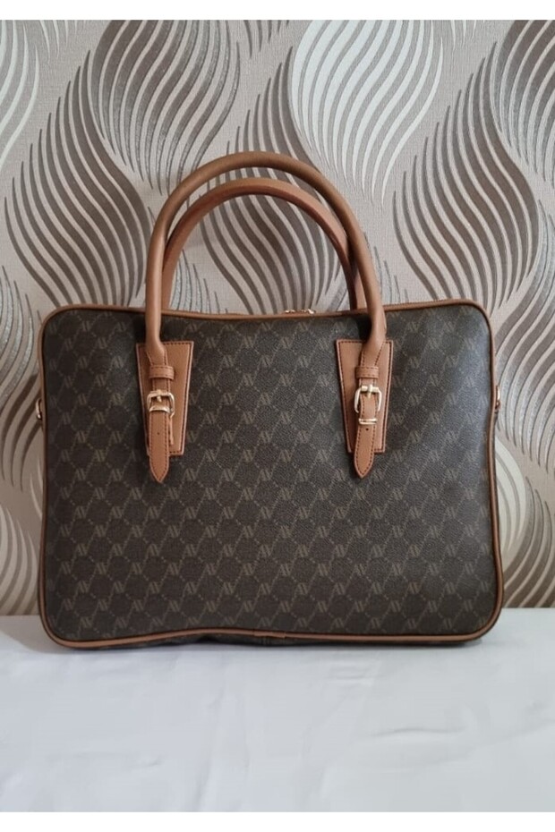370 Brown Dotted Document Laptop Bag