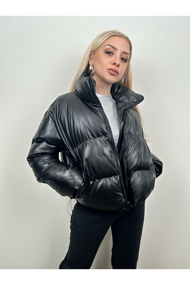 FERMUARLI ŞİŞME KISA SUNİ DERİ MONT - 4