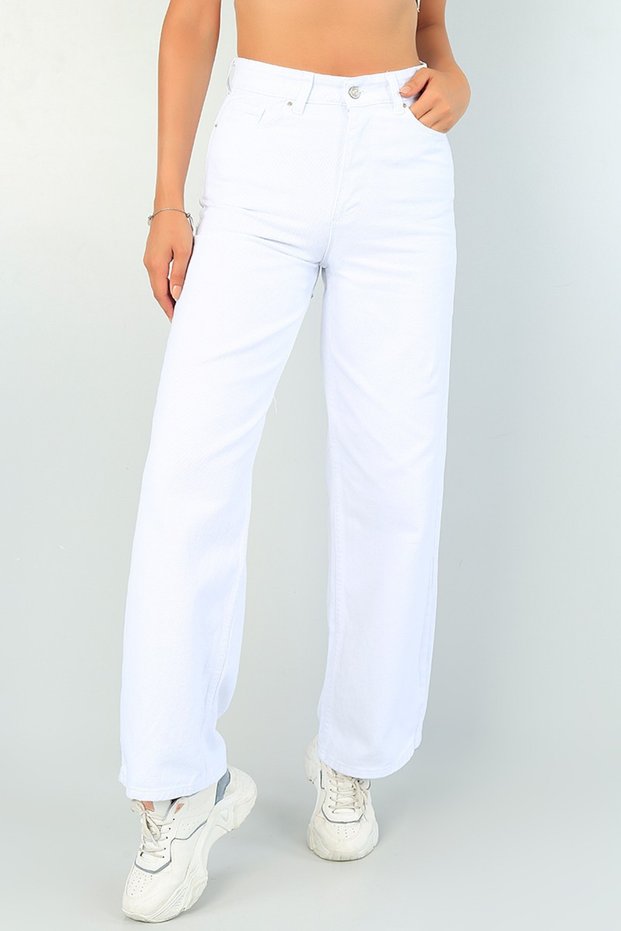 Rosa Women's High Waist White No-Show Wide Leg Lycra Palazzo Jeans