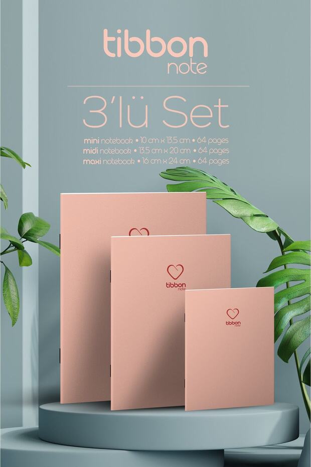 Note Defter Dikişli 3 Lü Set Pembe 39 - 1