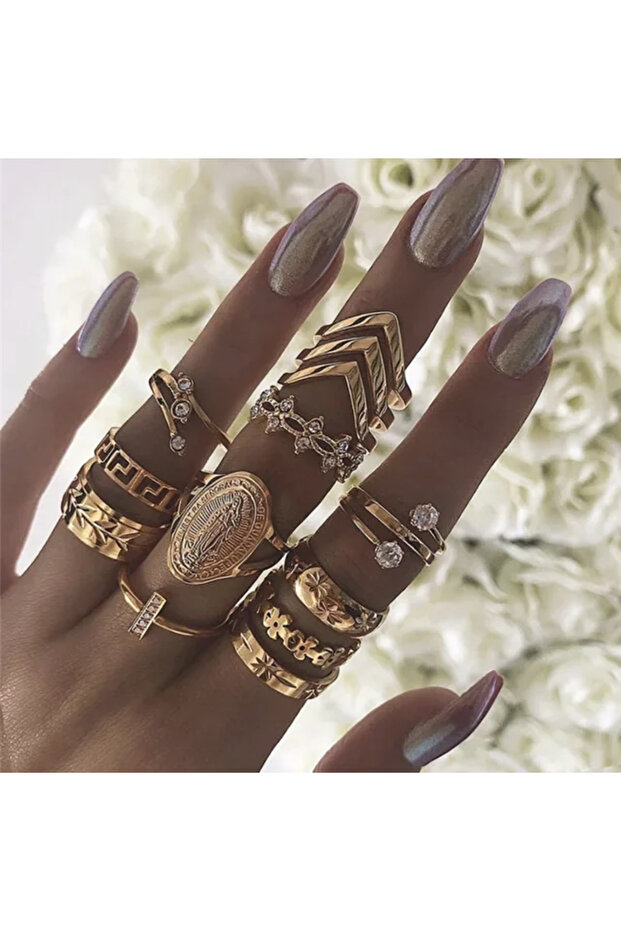 Prism 13 Pieces Gold Women's Ring Set