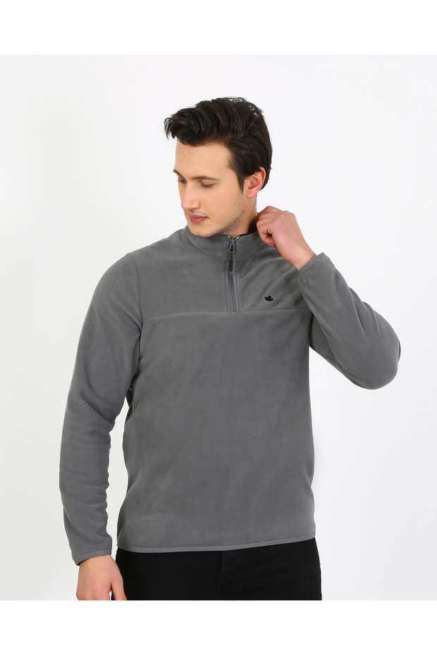 Regular Fit Men's Fleece – Zippered Collar, Non-Pilling, Winter