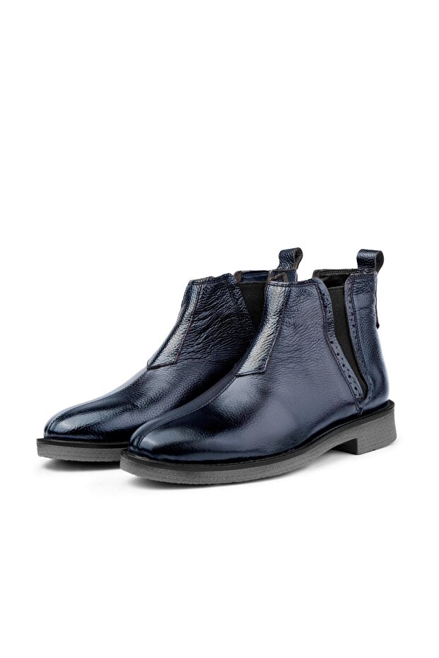 Leeds Genuine Leather Non-Slip Sole Chelsea Daily Boots Navy Blue