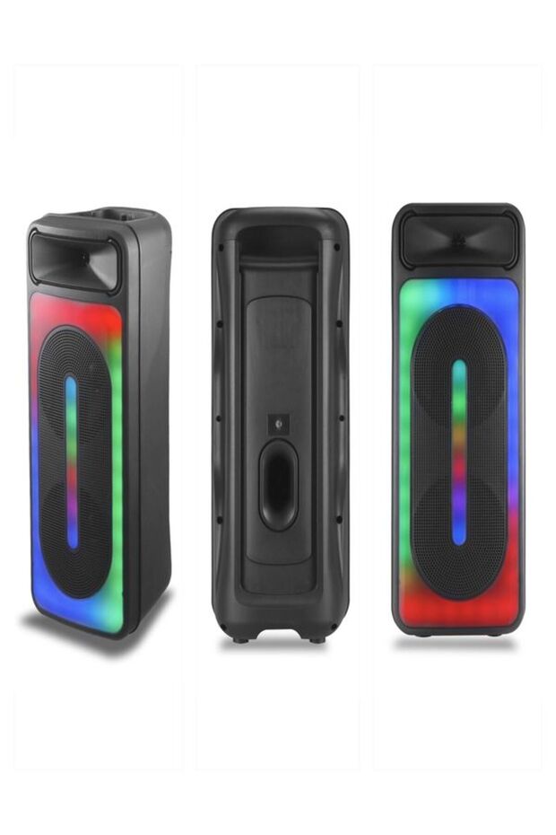8"x2 45 WATT Taşınabilir RGB Bluetooth Hoparlör Karaoke Party Box + Kablosuz Mikrofon - 3