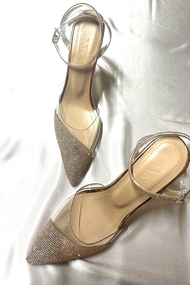 Lady Transparent Nude Skin Rose Crystal Jewelled 8 Cm Transparent Goblet Heeled Wedding Engagement Evening Dress Shoes