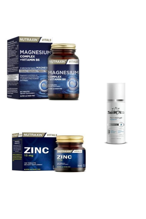 Magnezyum Complex B6 60 Tablet + Zinc 100 Tablet + Yüz Temizleme Jeli 100ml Hediyeli - 1