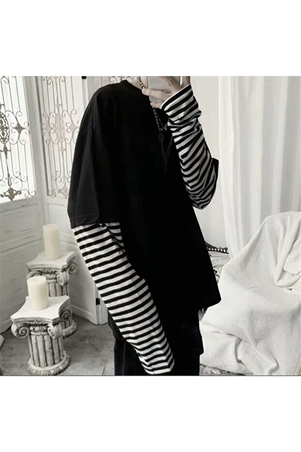 Fake Kol Unisex Oversıze Basıc Tişört - 3