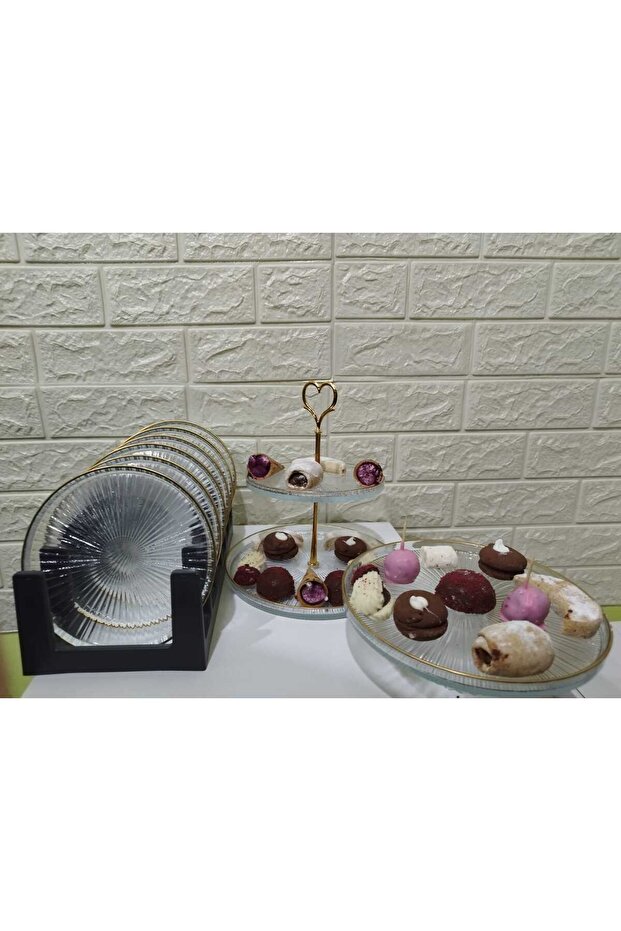 طقم تقديم مكون من 9 قطع، طبق تقديم كعكة البسكويت - 6