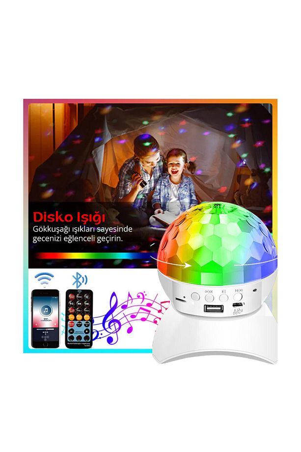 Md-x740 Şarjlı Bluetooth Hoparlör MicSd-Usb Tavan Işıklı DiskoTop Ses Bombası Çocuk Odası Gece Işığı - 4