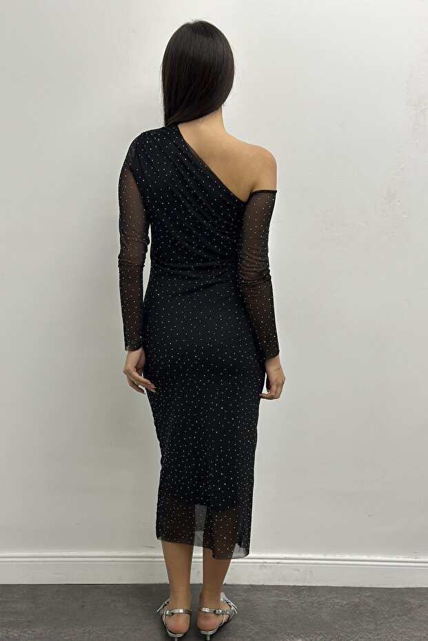 Taşlı Tül Elbise - 4