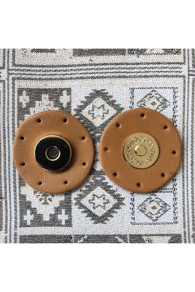 Round Genuine Leather Bag with Gold Magnet - Beige Color