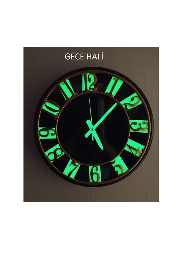 Gece Karanlıkta Parlayan Fosforlu Altın Varaklı Duvar Saati 40 Cm - 3