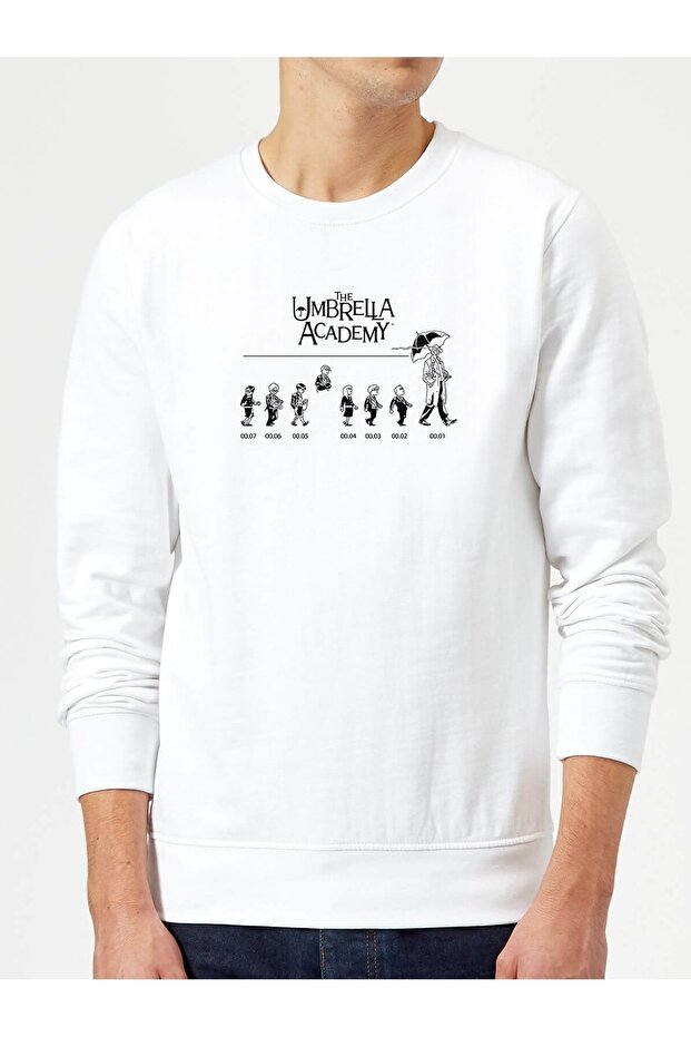 The Umbrella Academy 01,0,0 Printed White Men's Knitted Sweatshirt Long Sleeve