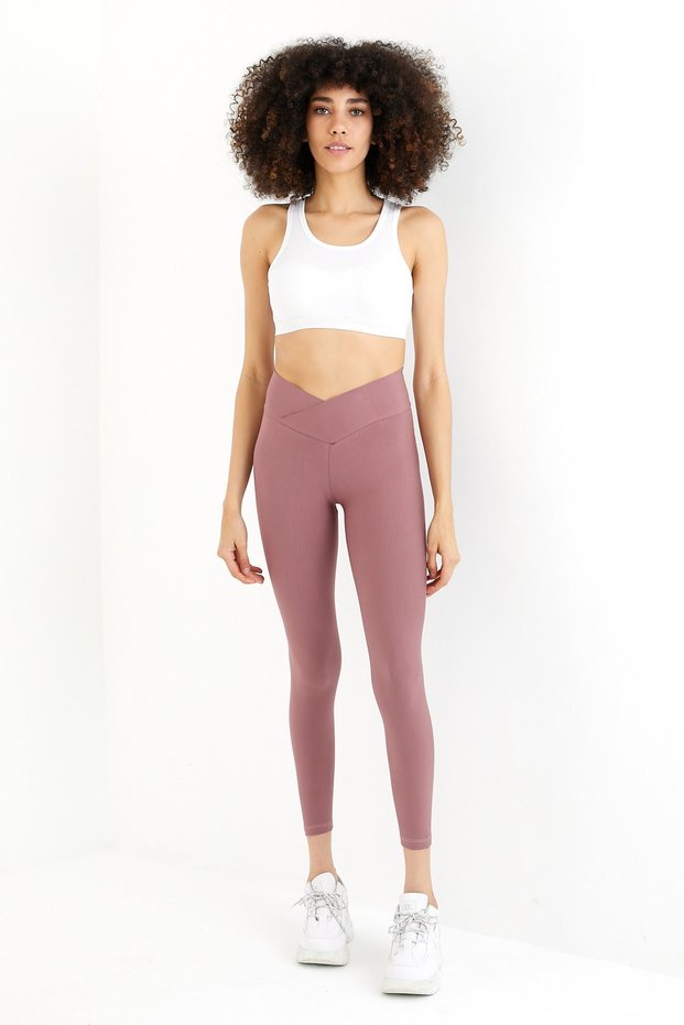 Women's Lilac Colored Gathering Push-Up Cotton High Waist Tights