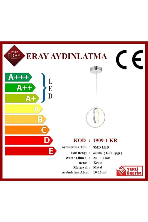 1909-1 Krom Tekli Led Avize - 4
