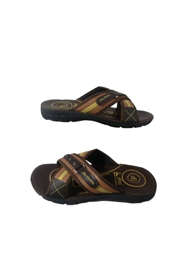 Zl023-010 Men's Brown Cross Model Daily Walking Slippers