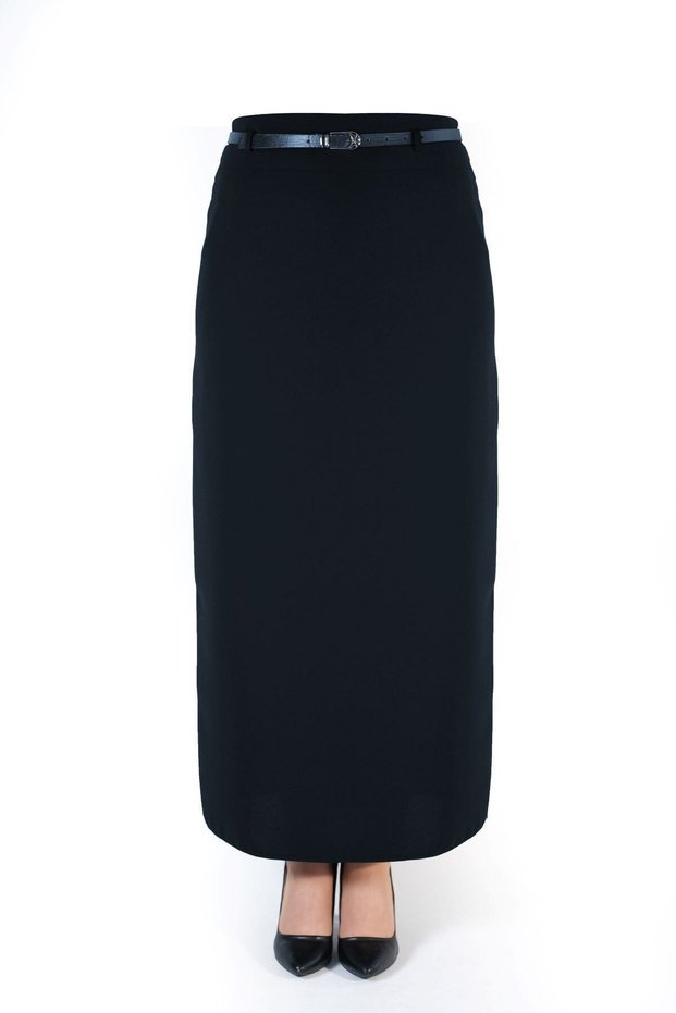 Women's Hijab Long Straight Navy Blue Pencil Skirt with Closed Slit