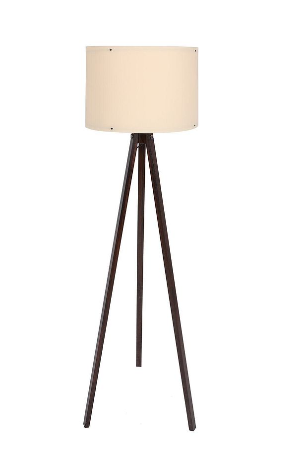 Tripod Mdf Ayaklı Lüx Lambader - Yuvarlak Başlık Krem - Kahve Ayak - 2