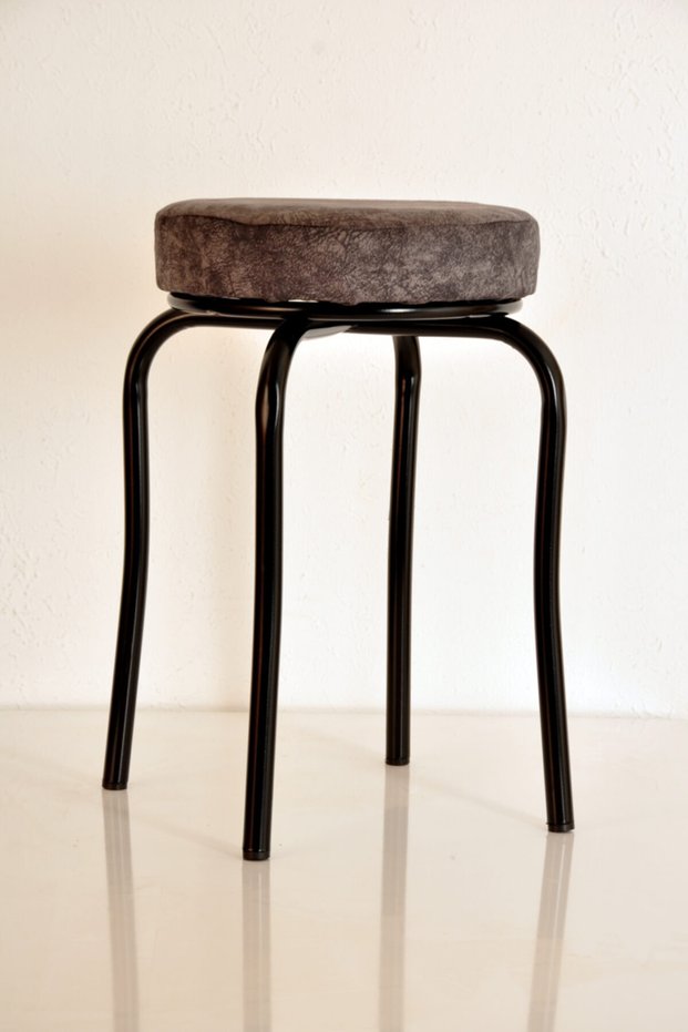 4 Pieces Gray Erasable Fabric Black Profile Stool Metal Stool Kitchen Stool Thick Stool