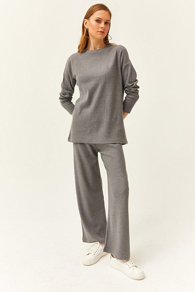 Women's Smoked Bottom Top Ribbed Ribbed Thick Suit TKM-19000242