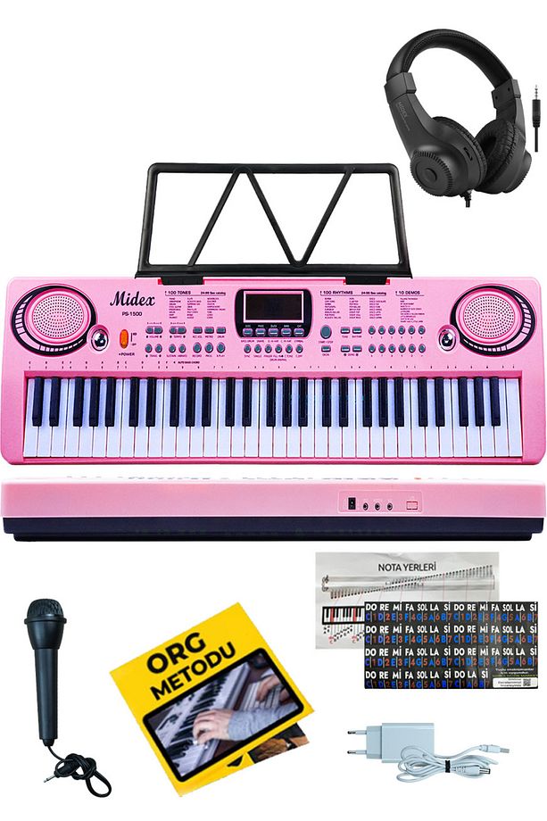 Ps-1500pk-h Başlangıç Için Pembe 61 Tuşlu Org Kulaklık Notalık Mikrofon metod - 1