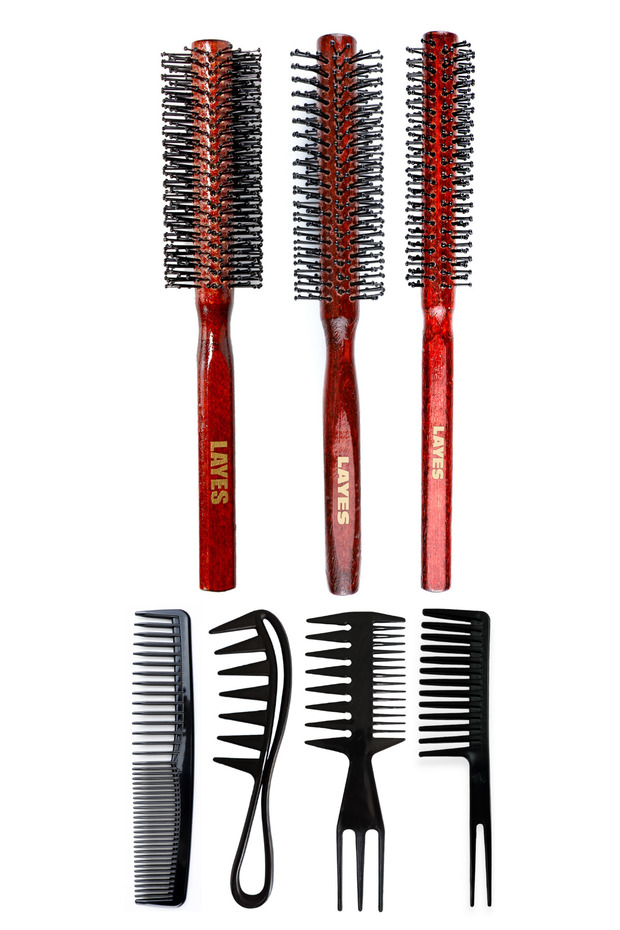 Professional 3-Piece Men's Combing Blow Dry Brush Series + 4-Piece Styling Comb