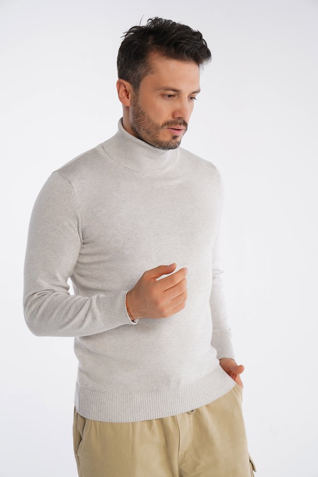 Light Gray Men's Cotton Turtleneck Sweater