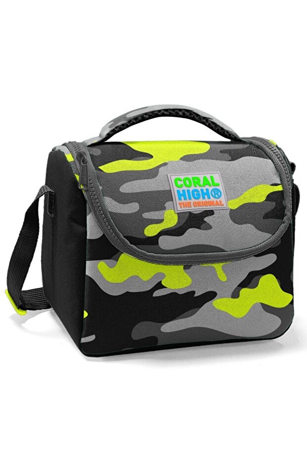 Boy's Black Green Camouflage School Lunchbox - Insulated Picnic Bag