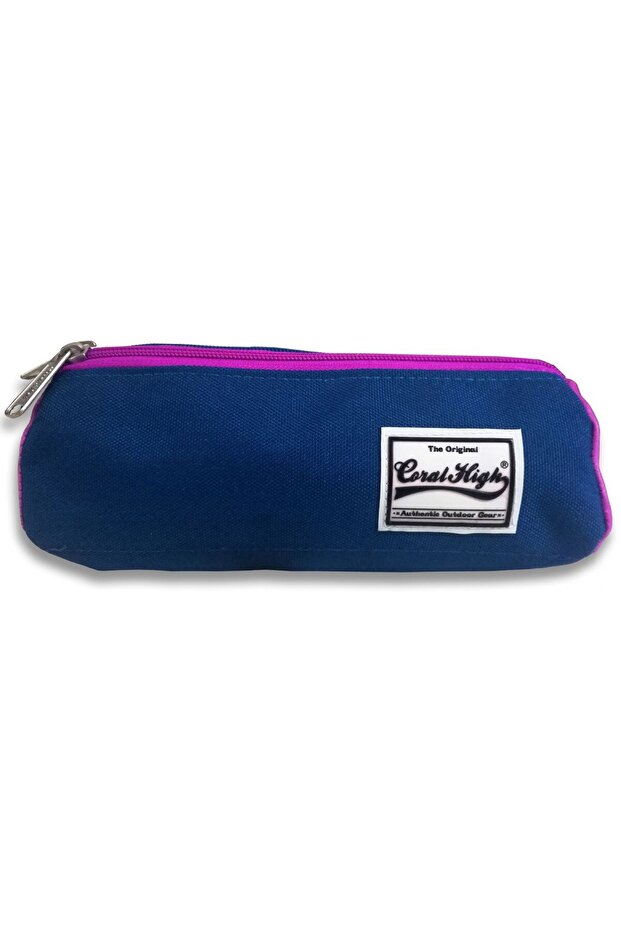 Coral High Purple-Navy Blue Three Compartment Pencil Bag