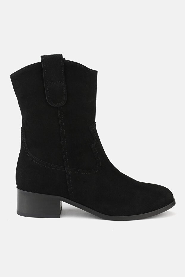 Women's Black Suede Genuine Leather Size 35-41 Short Heeled Western Boots & Booties