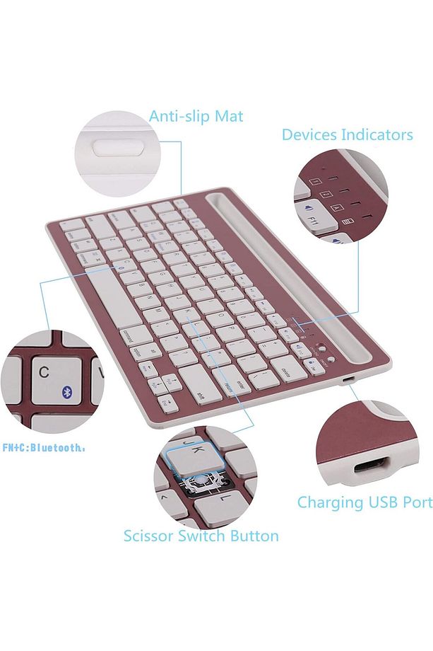 Bluetooth Klavye Multi Fonksiyonel Kablosuz Klavye 2 Cihaza Geçiş Stand Tutucu Türkçe Q Klavye Zr20 - 2