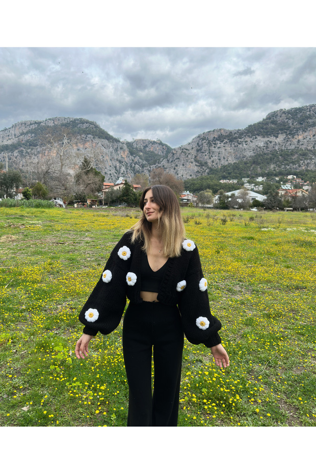 Siyah Çiçek Hırka - 8