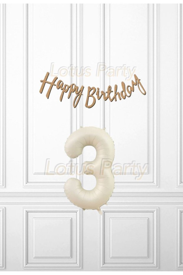 3 Years Old Kraft Happy Set - Kraft Happy Birthday Banner - Cream Colored Number Balloon