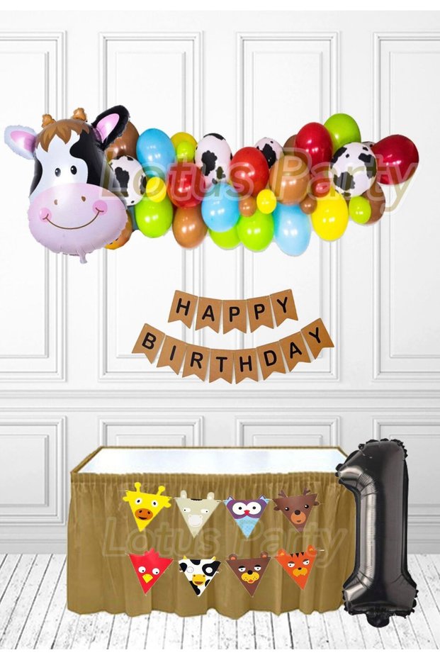 1 Year Old Farm Animals Theme Balloon Party Set Cow Foil Balloon Red Green Yellow Blue Coffee Balloon
