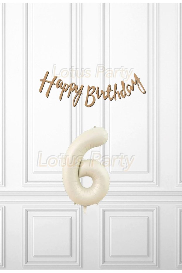 6 Years Old Kraft Happy Set - Kraft Happy Birthday Banner - Cream Colored Number Balloon