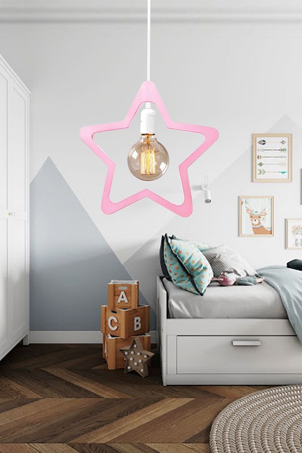 Star Yıldız Tekli Avize Sarkıt Modern Rustik Dekoratif Lamba PEMBE - 1